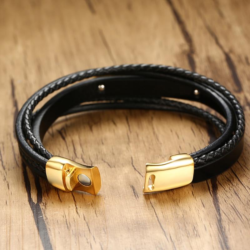 Black leather bracelet with engravable gold bar-Personalised Bracelet-Auswara