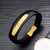 Black leather bracelet with engravable gold bar-Personalised Bracelet-Auswara