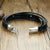 Black leather bracelet with engravable silver bar-Personalised Bracelet-Auswara