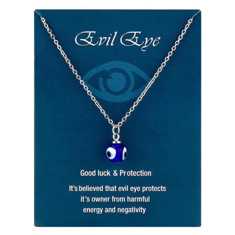 Blue Evil Eye Pendant Necklace with Silver Chain Colour-Evil Eye Necklace-Auswara