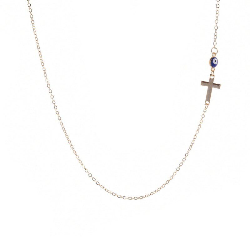 Blue Evil Eye with Cross Necklace-Evil Eye Necklace-Auswara