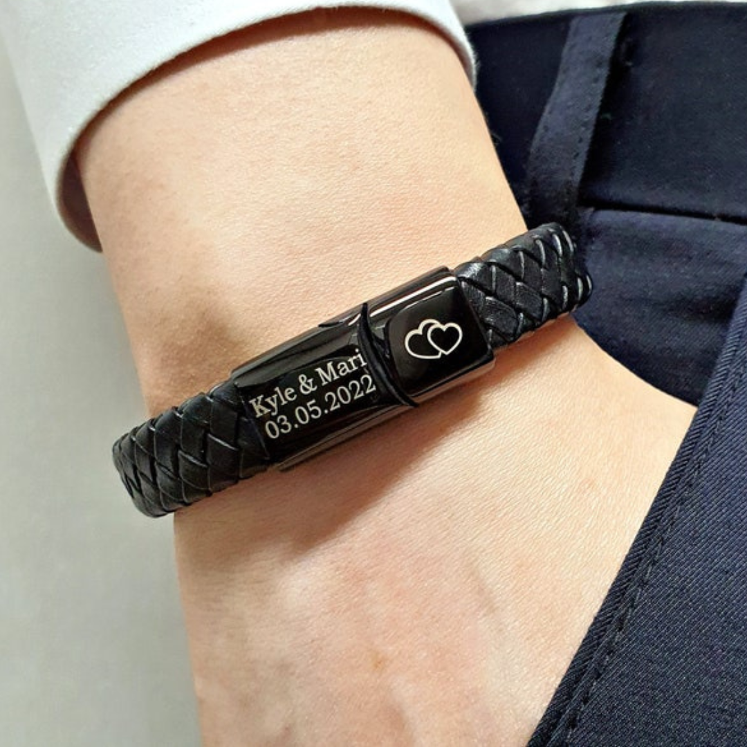 Classic Black Leather Bracelet With Black Clasp