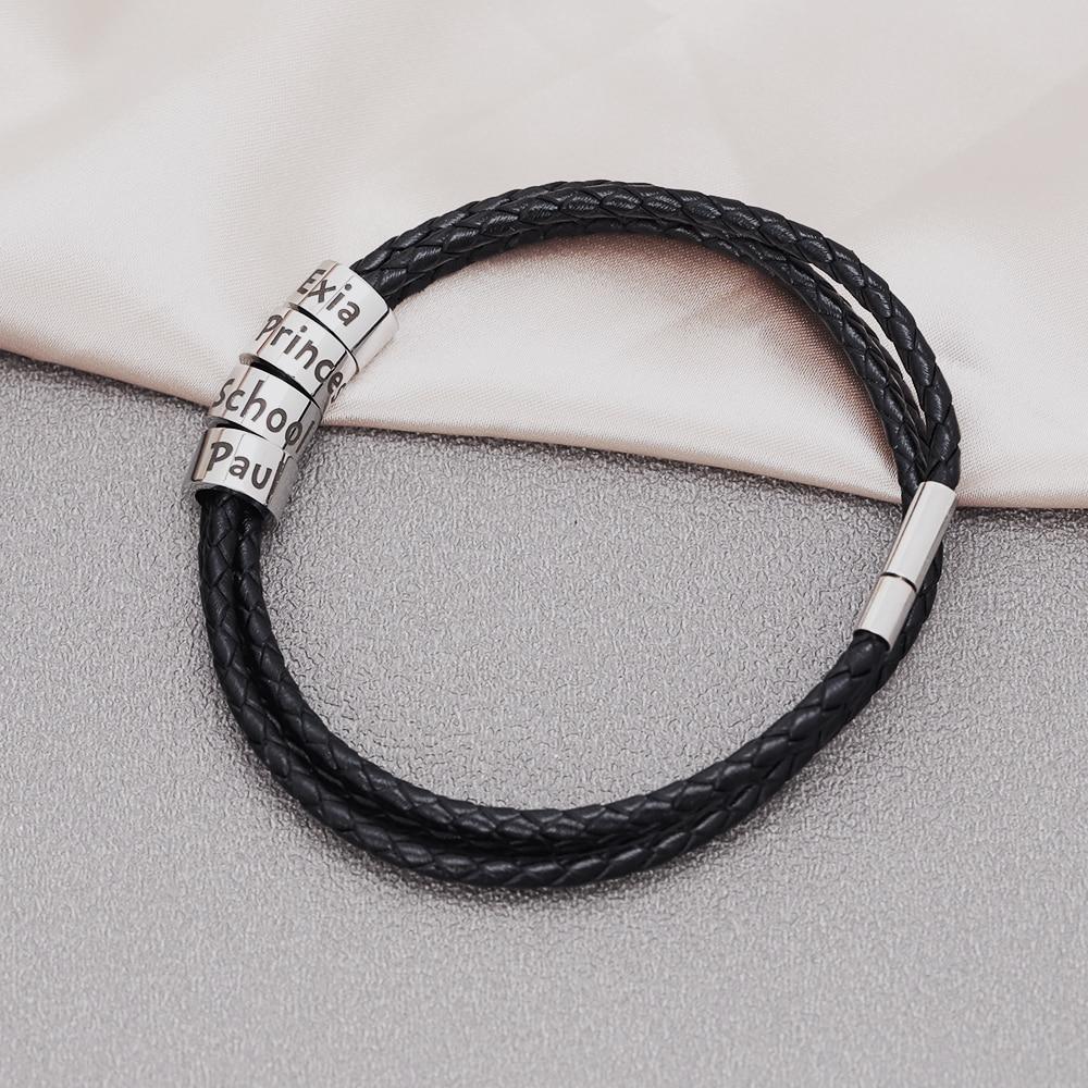 Braided Leather Bracelet with Customised Beads-Personalised Bracelet-Auswara