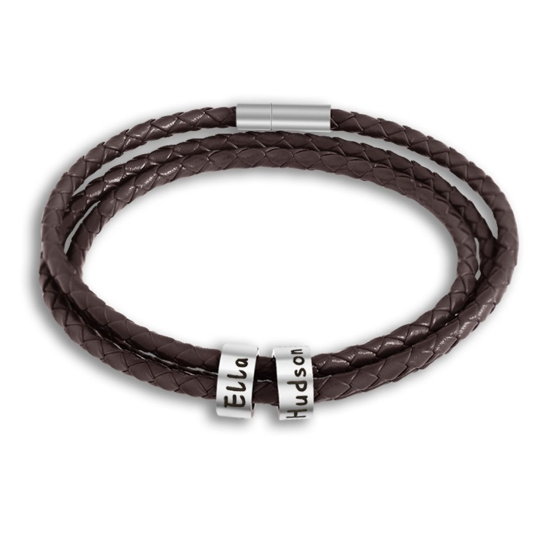Braided Leather Bracelet with Customised Beads-Personalised Bracelet-Auswara