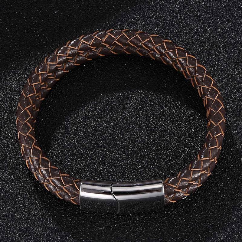 Brown Double Braided Personalised Leather Bracelet-Personalised Bracelet-Auswara