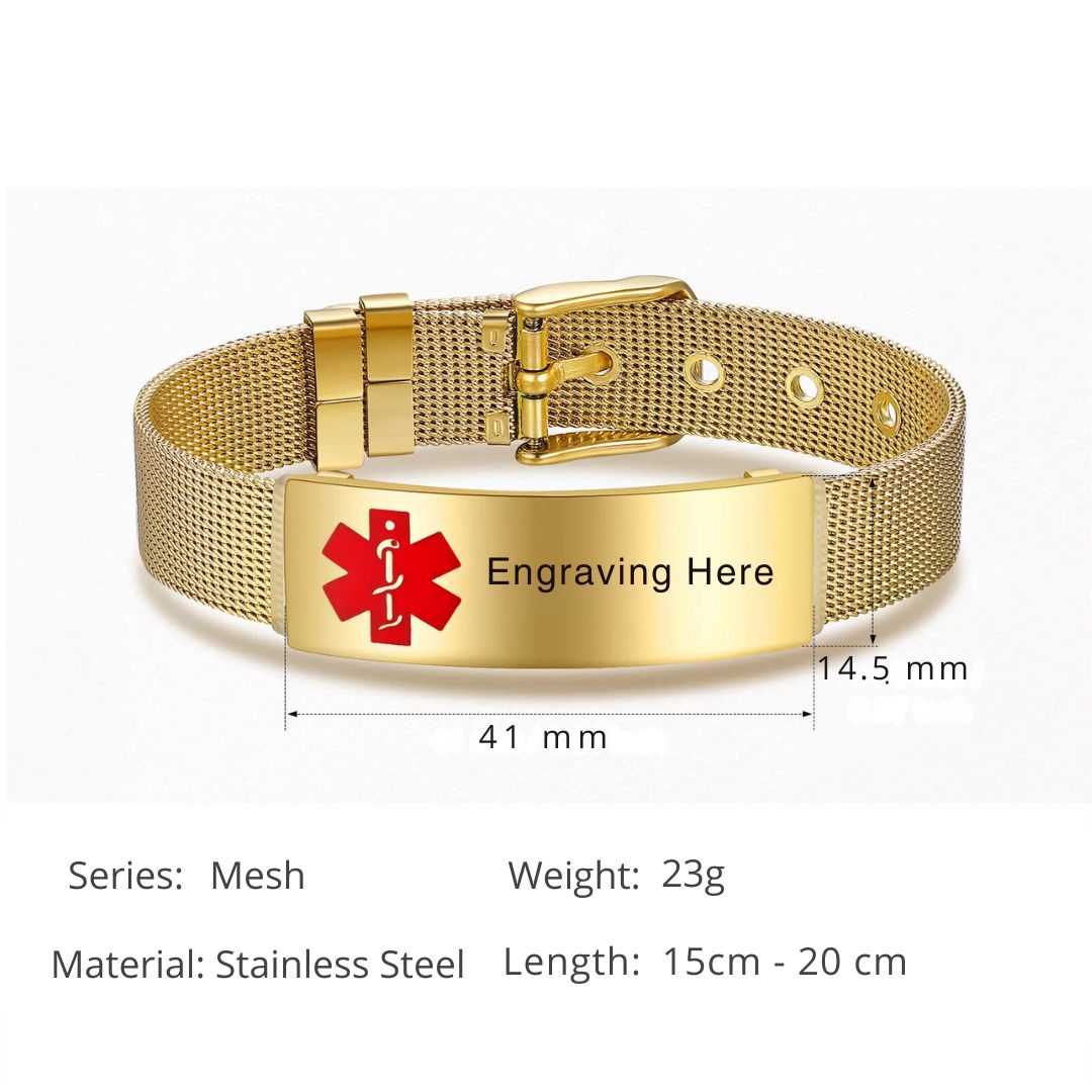 Chic Gold Mesh Medical ID Bracelet-Medical ID Bracelet-Auswara