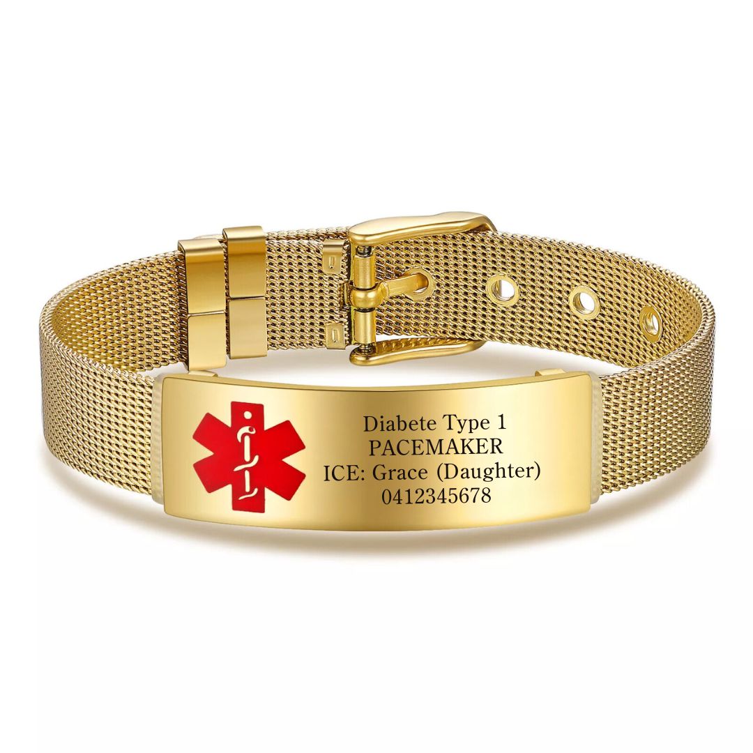 Chic Gold Mesh Medical ID Bracelet-Medical ID Bracelet-Auswara