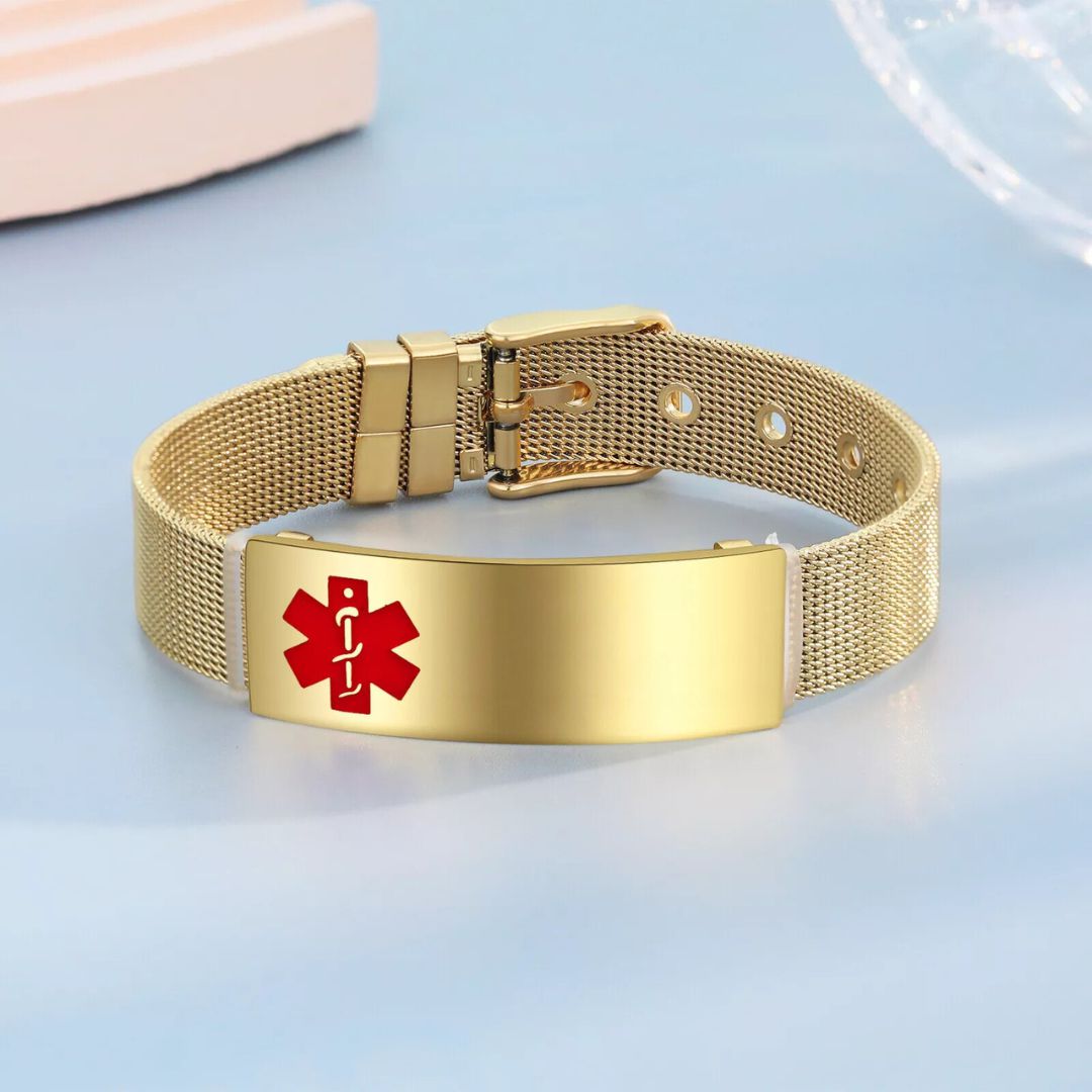 Chic Gold Mesh Medical ID Bracelet-Medical ID Bracelet-Auswara