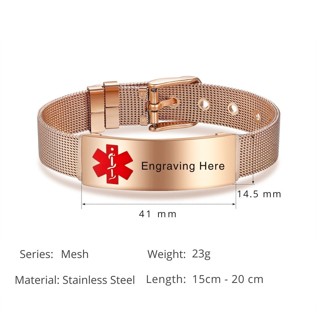 Chic Rose Gold Mesh Medical ID Bracelet-Medical ID Bracelet-Auswara