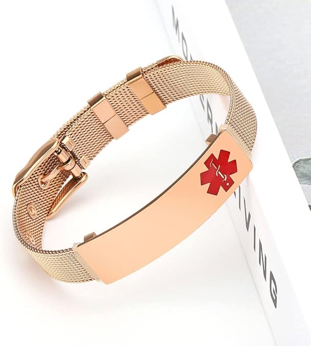 Chic Rose Gold Mesh Medical ID Bracelet-Medical ID Bracelet-Auswara