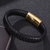 Luxe Black Leather Bracelet with Custom Gold Clasp