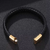 Luxe Black Leather Bracelet with Custom Gold Clasp