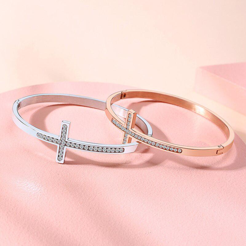 Cross Bangle with Cubic Zirconia for Women-Cross Bracelet-Auswara