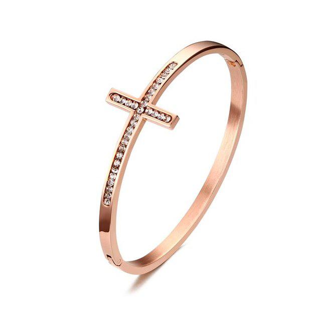 Cross Bangle with Cubic Zirconia for Women-Cross Bracelet-Auswara