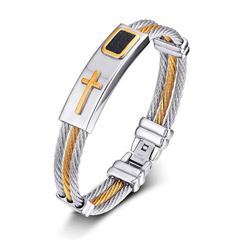 Cross Bracelet in Silver and Gold Braided Steel-Cross Bracelet-Auswara