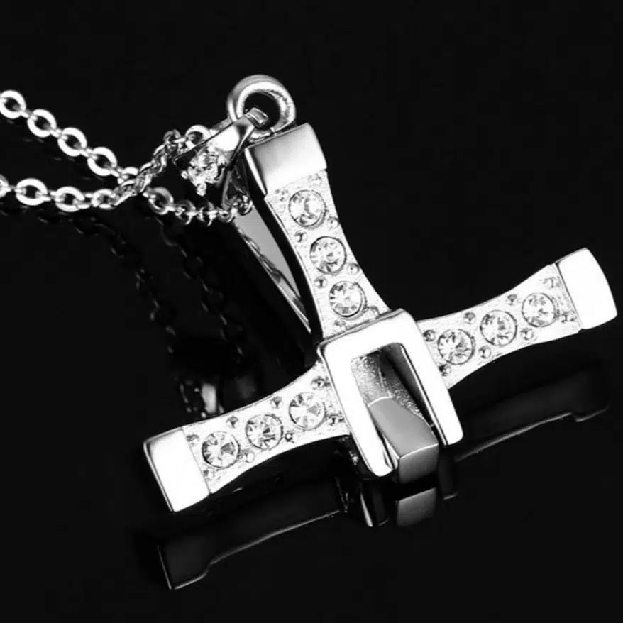 Cross Chain Necklace with Cubic Zirconia-Cross Necklace-Auswara