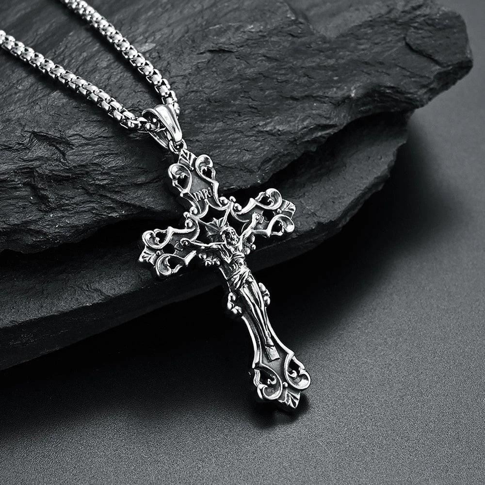 Mens silver online crucifix necklace