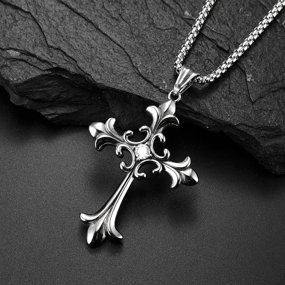 Cross Zircon Pendant Necklace-Cross Necklace-Auswara