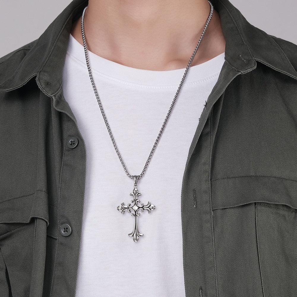 Cross Zircon Pendant Necklace-Cross Necklace-Auswara