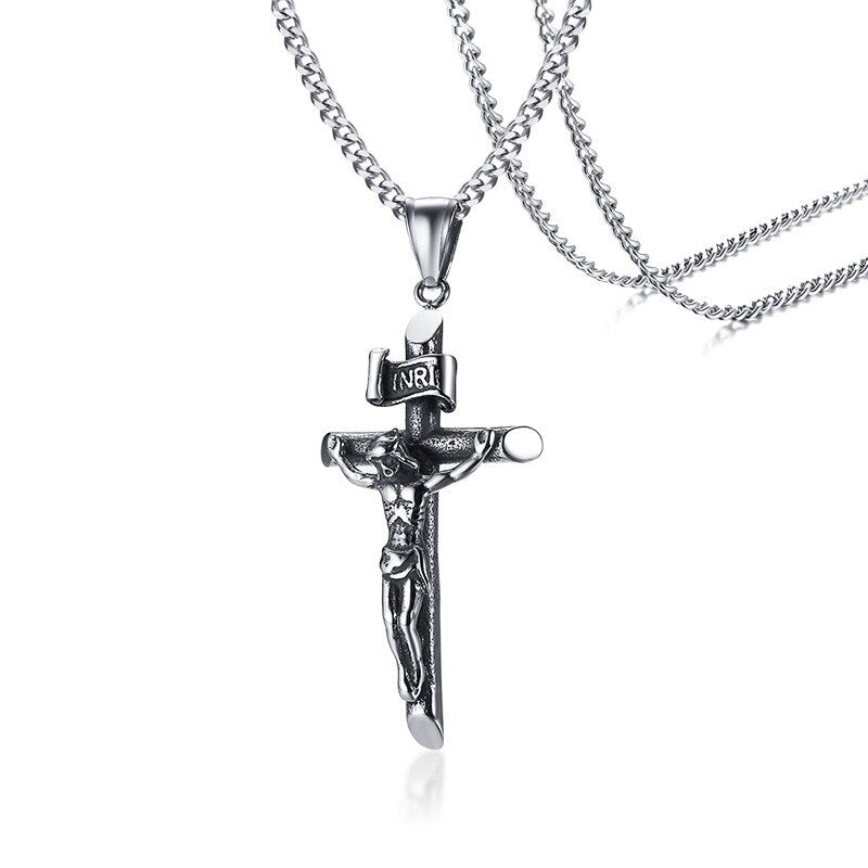 Crucifix Pendant Necklace in Silver Colour-Cross Necklace-Auswara