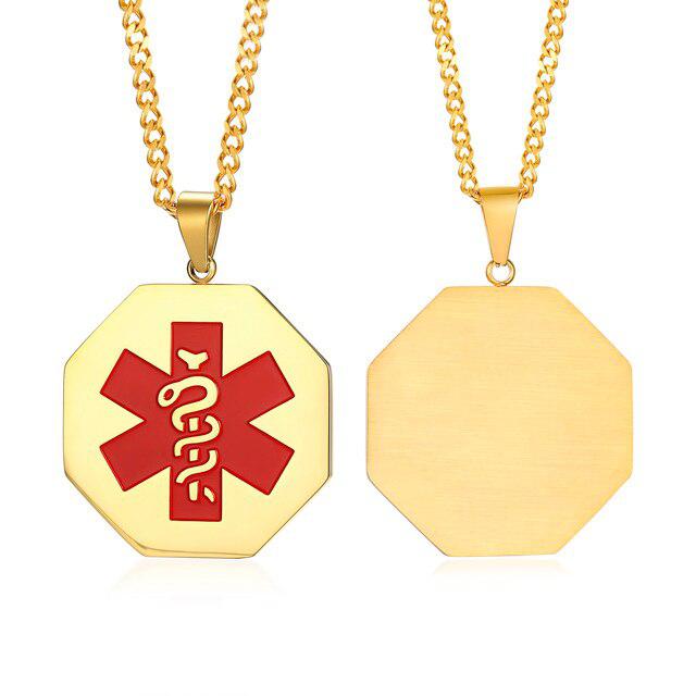 Custom Engraved Medical ID Necklace - Gold-Medical Necklace-Auswara