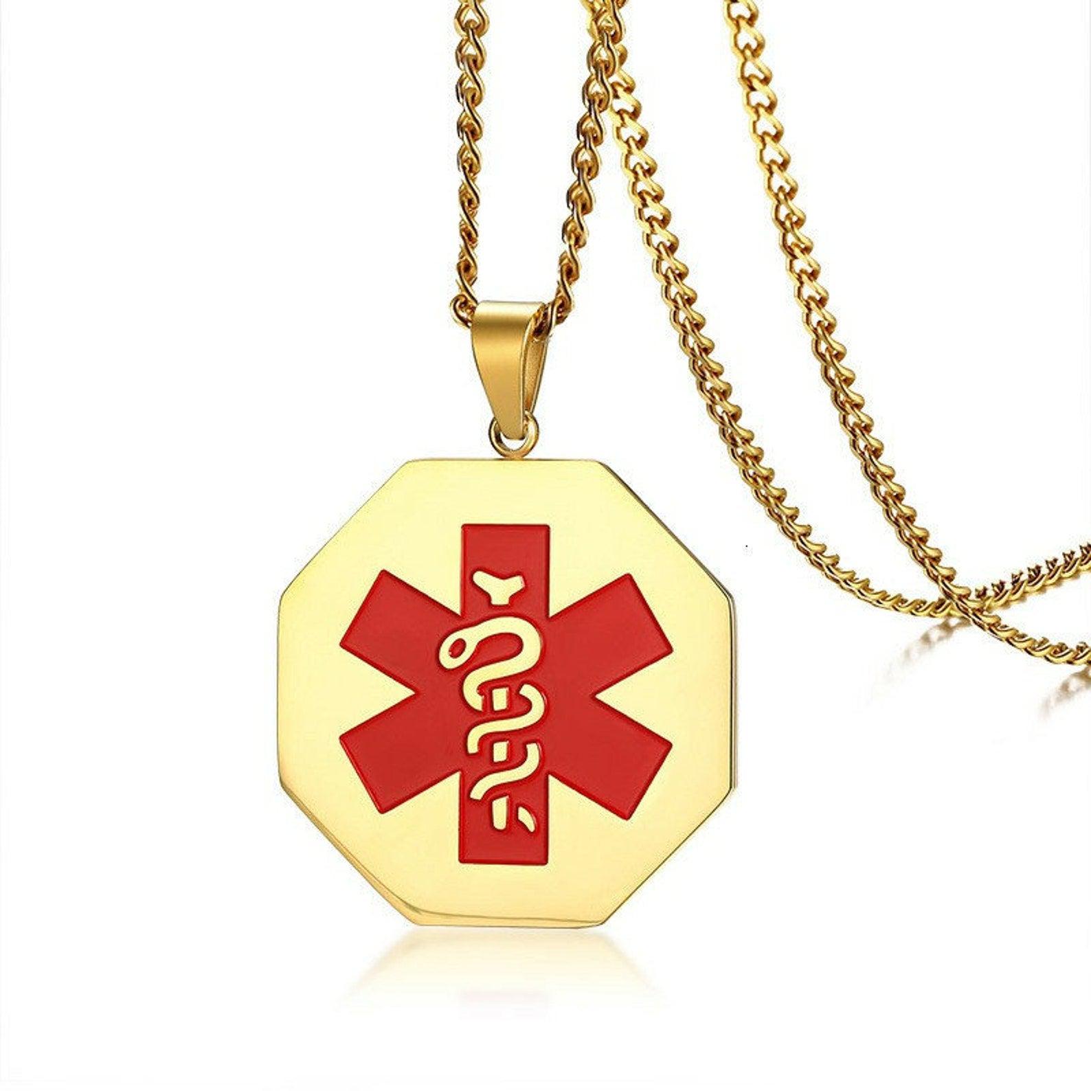 Custom Engraved Medical ID Necklace - Gold-Medical Necklace-Auswara