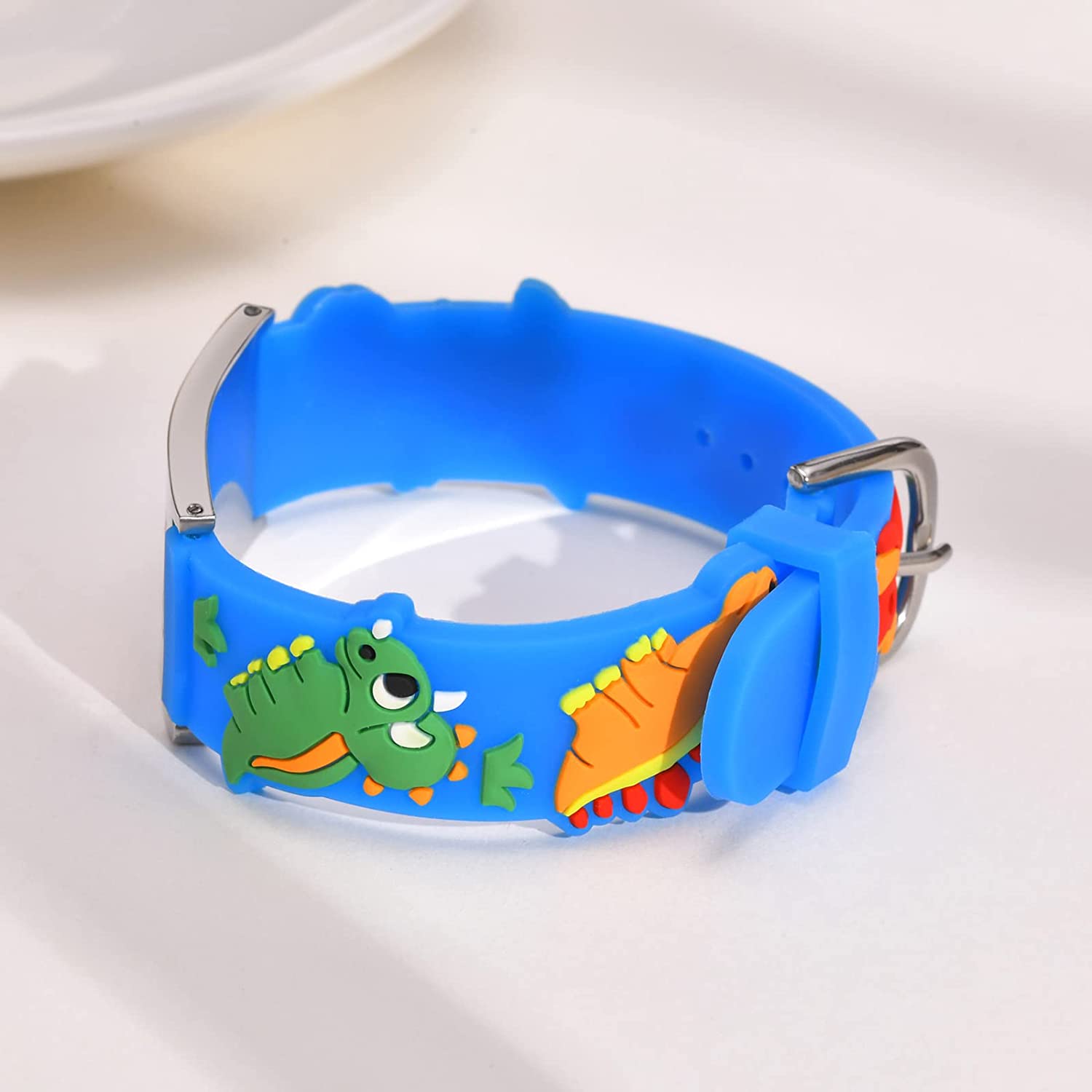 Dino Blue Silicone Kids Medical Alert Bracelet with Silver Bar-Kids Medical Alert Bracelet-Auswara