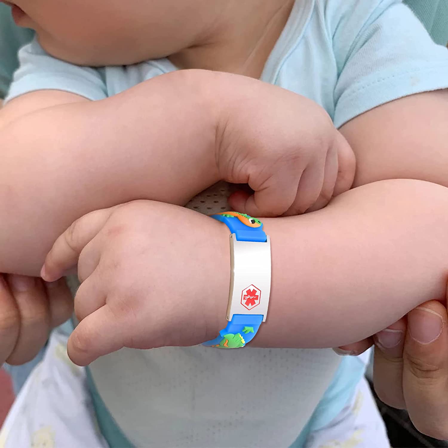 Dino Blue Silicone Kids Medical Alert Bracelet with Silver Bar - DA-Kids Medical Alert Bracelet-Auswara