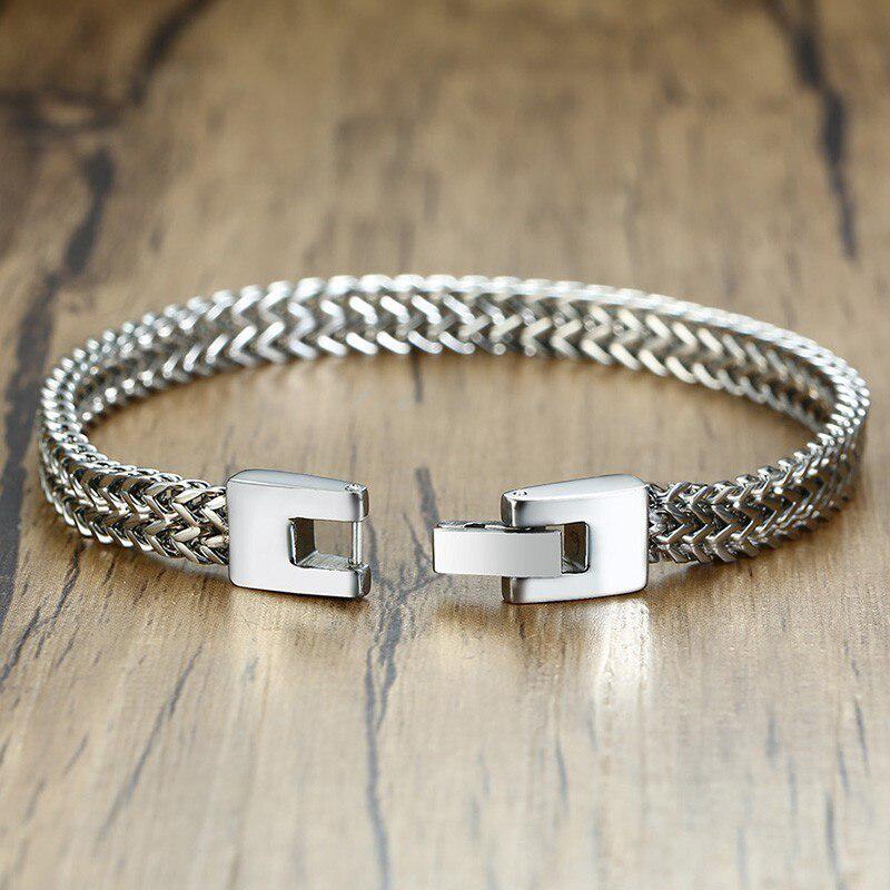 Double Curb Chain Bracelet – Silver Colour-Chain Bracelet-Auswara