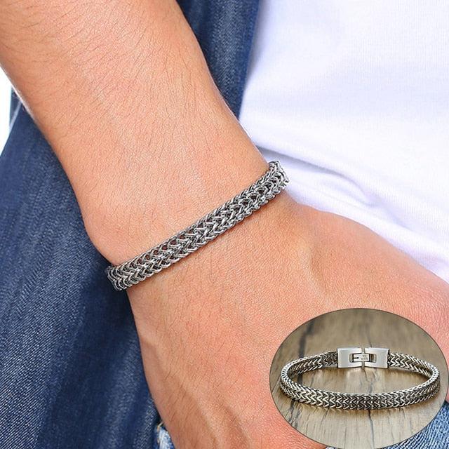 Double Curb Chain Bracelet – Silver Colour-Chain Bracelet-Auswara