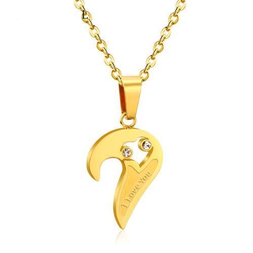 Engraved Heart Puzzle Couples Necklace with Cubic Zirconia – Silver and Gold-Couples Necklace-Auswara