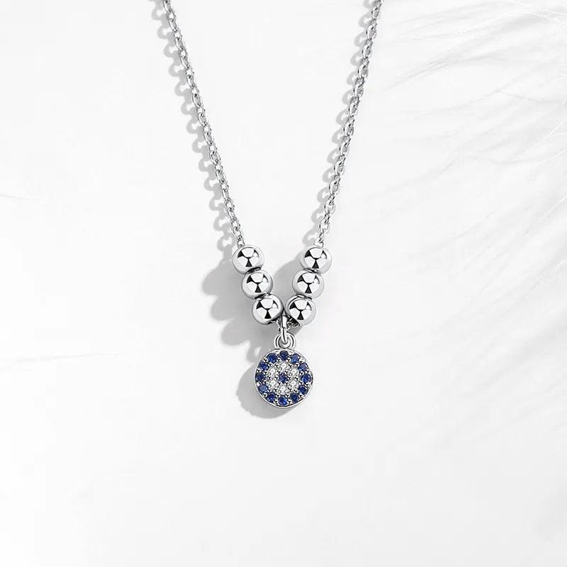 Evil Eye Beaded Chain Necklace in Sterling Silver-Evil Eye Necklace-Auswara