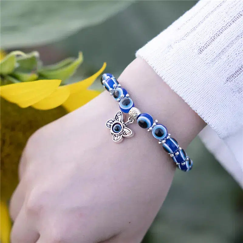 Evil Eye Beads Bracelet with Butterfly Charm-Evil Eye Bracelet-Auswara