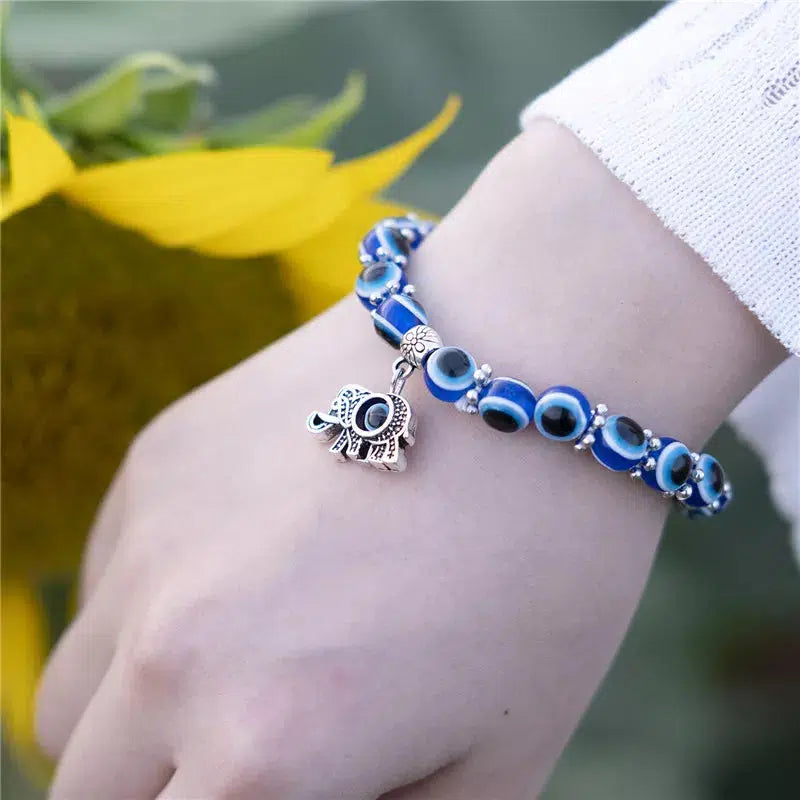 Evil Eye Beads Bracelet with Elephant Charm-Evil Eye Bracelet-Auswara