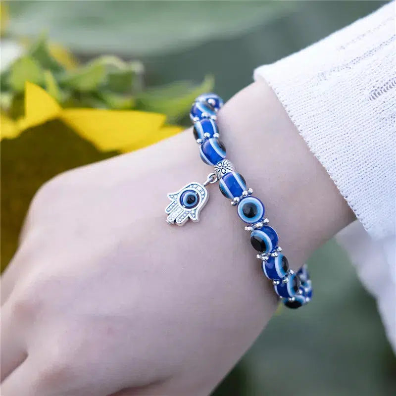 Evil Eye Beads Bracelet with Hamsa Charm-Evil Eye Bracelet-Auswara