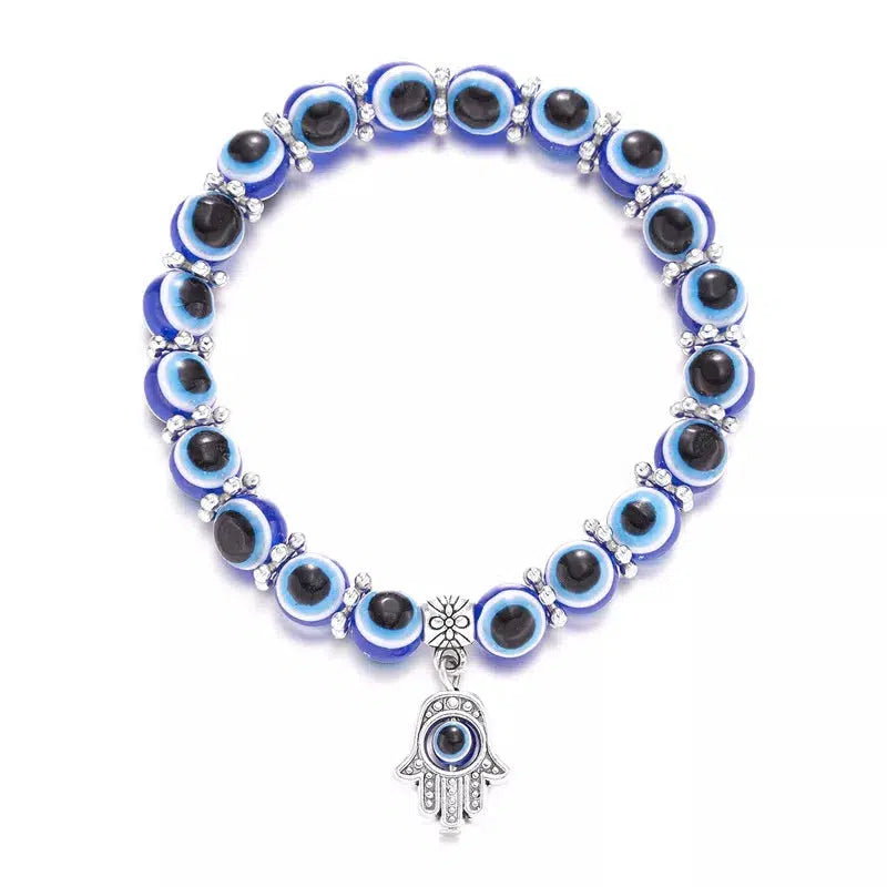 Evil Eye Beads Bracelet with Hamsa Charm-Evil Eye Bracelet-Auswara