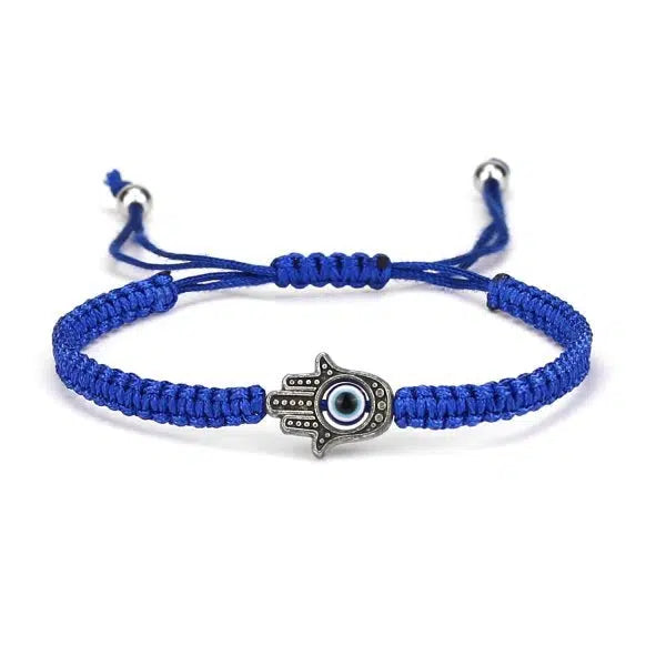 Evil Eye Hamsa Protection in Blue Braided Rope Bracelet-Evil Eye Bracelet-Auswara