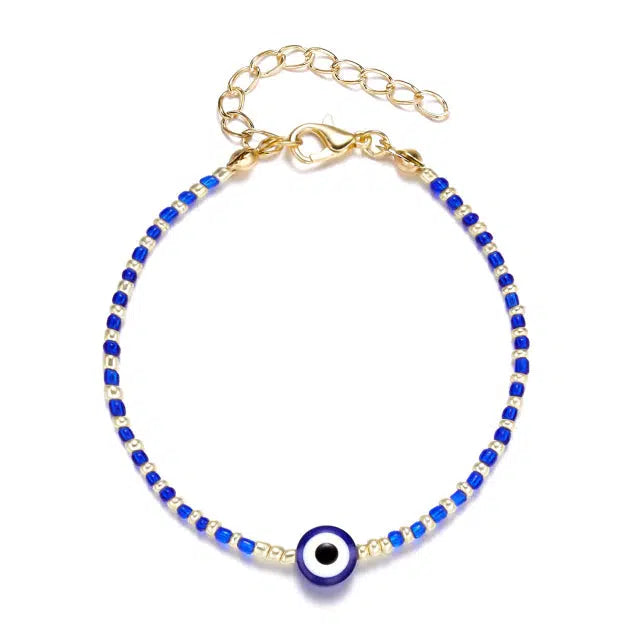Evil Eye Mini Blue and Gold Beads Bracelet-Evil Eye Bracelet-Auswara