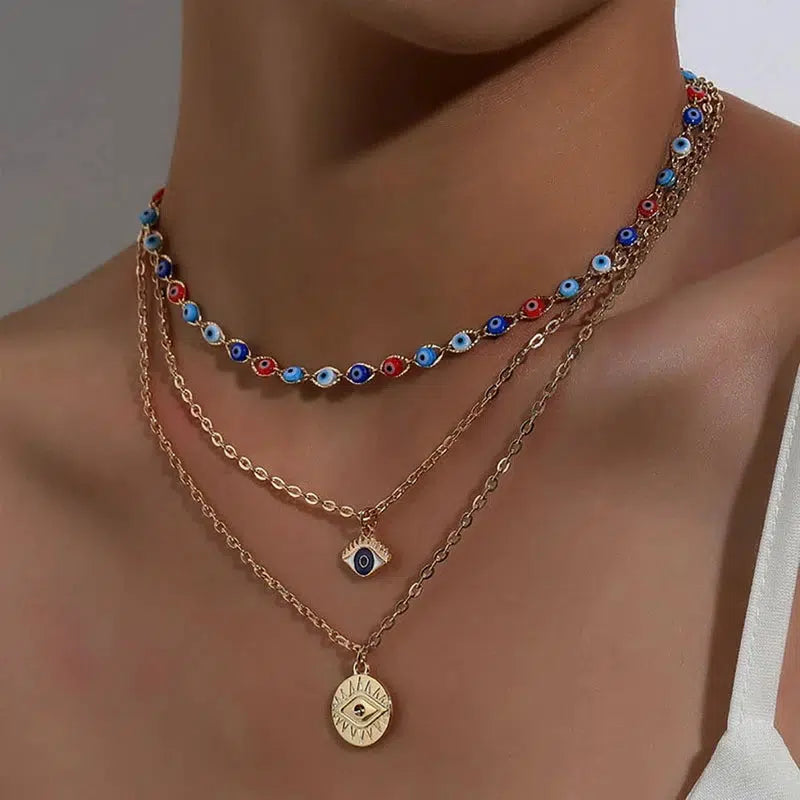 Evil Eye Multilayer Necklace-Evil Eye Necklace-Auswara