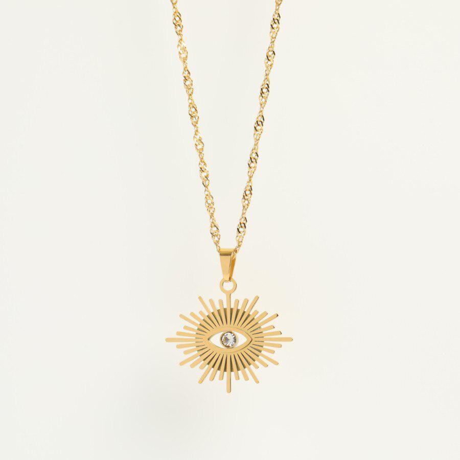 Gold Colour Evil Eye Pendant With Cubic Zirconia-Evil Eye Necklace-Auswara