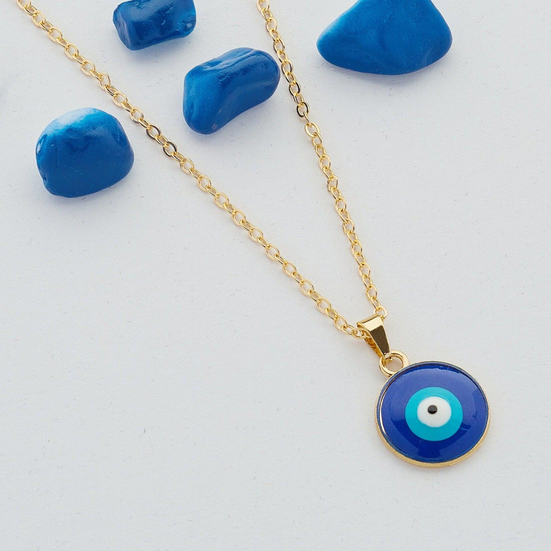 Gold Colour Evil Eye Round Pendant Necklace-Evil Eye Necklace-Auswara