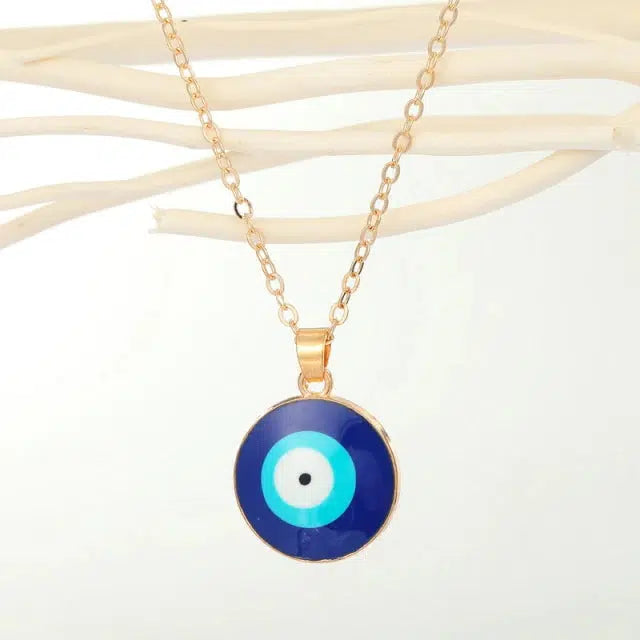 Gold Colour Evil Eye Round Pendant Necklace-Evil Eye Necklace-Auswara