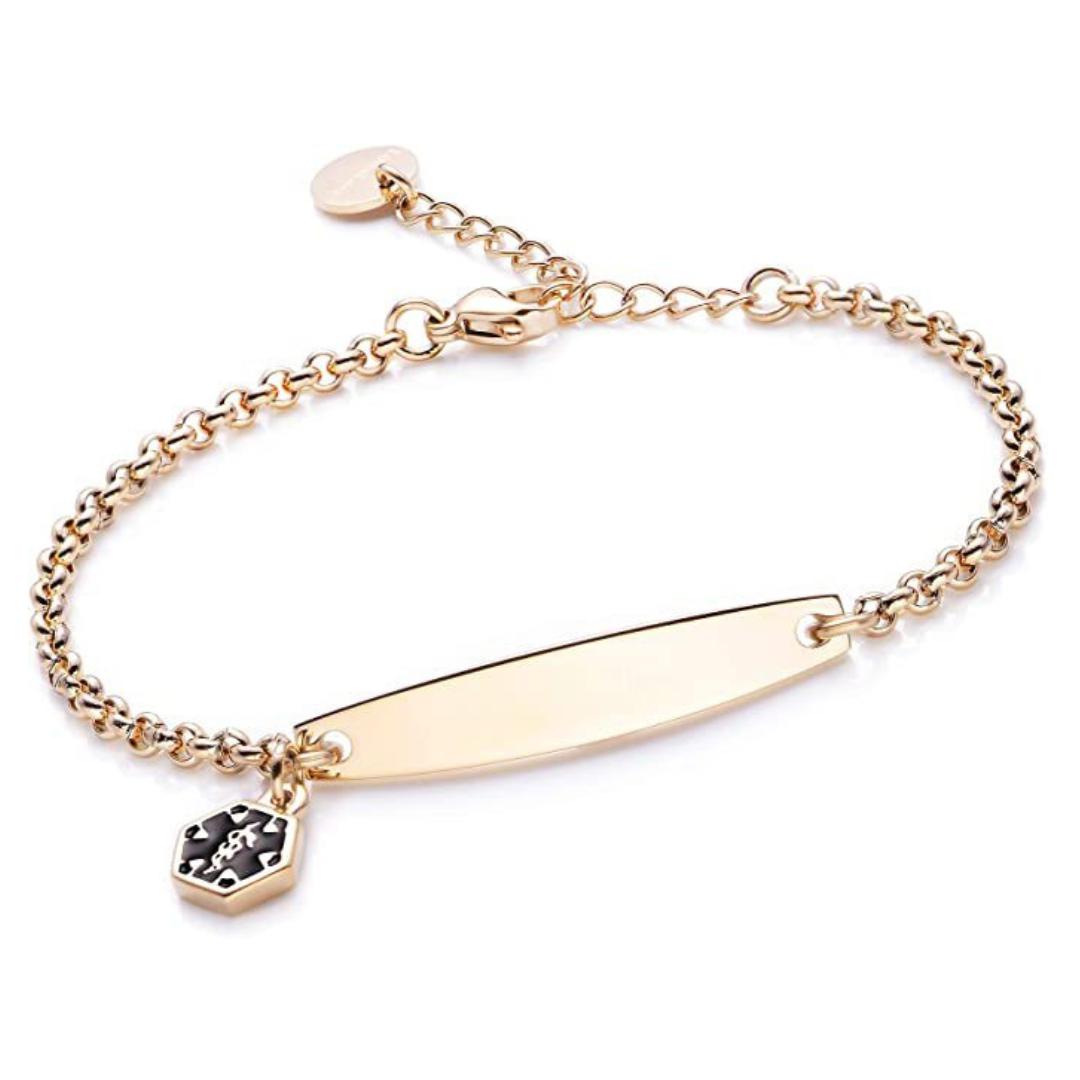 Gold Colour Medical Alert Bracelet with Medical Charm-Medical ID Bracelet-Auswara