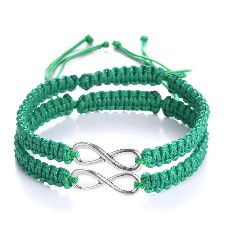 Green Matching Infinity Braided Bracelets for Couples-Couple Bracelet-Auswara