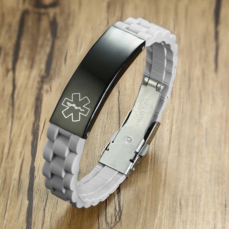 Grey Silicone Medical Alert ID Bracelet with Custom Bar-Medical ID Bracelet-Auswara