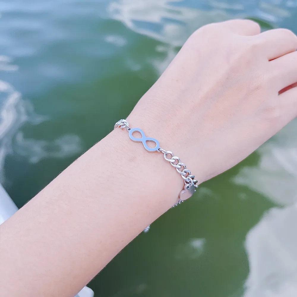 Infinity Couples Bracelet with Heart Charm-Couple Bracelet-Auswara