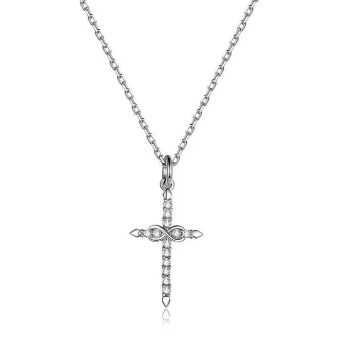 Infinity Cross Necklace in Sterling Silver-Cross Necklace-Auswara