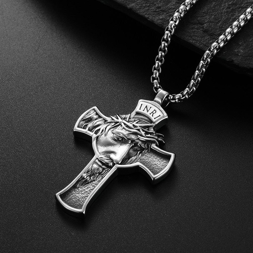 Jesus Face Crucifix Cross Pendant Necklace Auswara