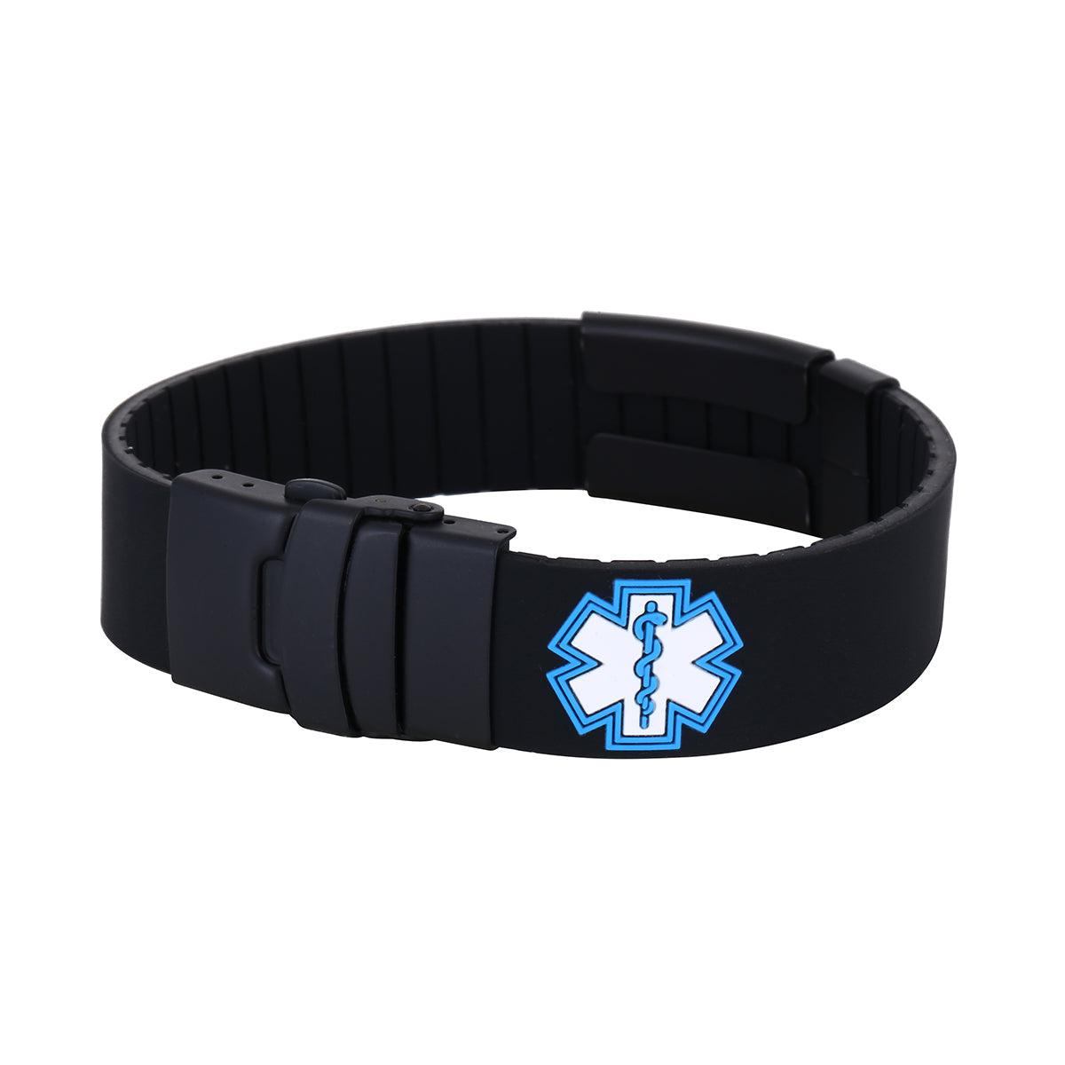 Kopo Black Adjustable Silicone Sports Medical ID Bracelet-Medical ID Bracelet-Auswara