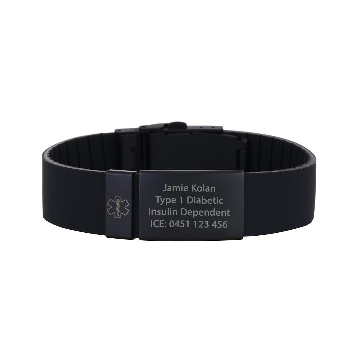 Kopo Black Adjustable Silicone Sports Medical ID Bracelet